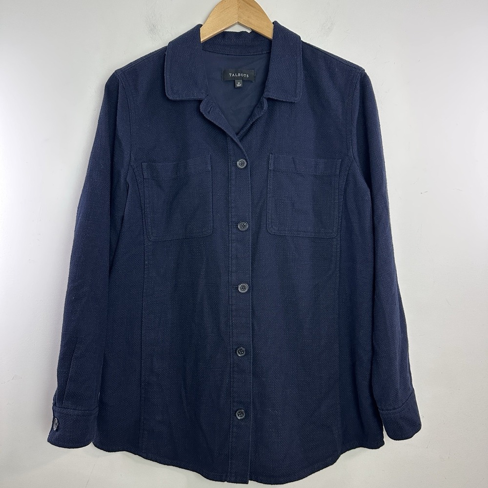 Talbots‎ Blue Button Up Shirt Jacket Shacket Women Size M Collared Pockets
